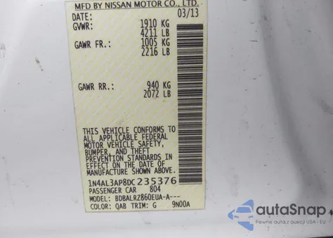 2013 Nissan Altima 2.5 S from USA, damaged, VIN 1N4AL3AP8DC235376